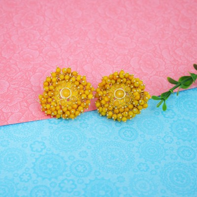 Fashion Frill Yellow Colour Studded Earrings for Girls and Women Party Wear Tops Earrings Brass Stud Earring