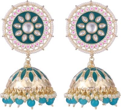 BHANA STYLE Ethnic Look Gold Tone Meenakari Green Floral Jhumka Earring_BS Cubic Zirconia Brass Chandbali Earring