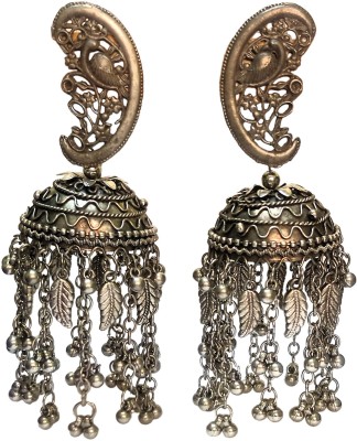 Indiaura Mode Black Polish Silver Oxidised Afgani Trending Big size Jhumka Alloy Jhumki Earring, Drops & Danglers, Stud Earring