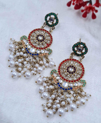 RENSA Gold plated multicolour beads earrings jhumka ethnic for women girls Alloy Chandbali Earring, Drops & Danglers, Jhumki Earring