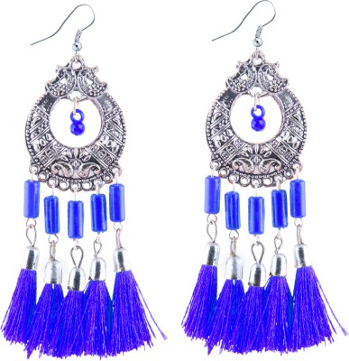 Creative Frogs Blue Earrings Handcrafted Silver Oxidised Tassels Earrings For Women & Girls Alloy Jhumki Earring, Chandbali Earring