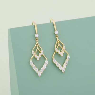 Kushal's Fashion Jewellery White Gold-Plated Party Zircon Drop Earrings Zircon Copper Drops & Danglers