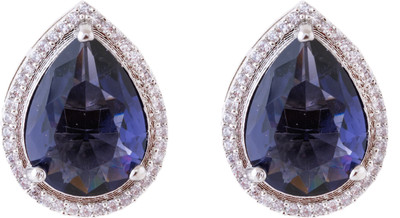 Manikya Manikya Brass American Diamond Rhodium Plated Studs With Purple CZ Stone Cubic Zirconia Brass Stud Earring