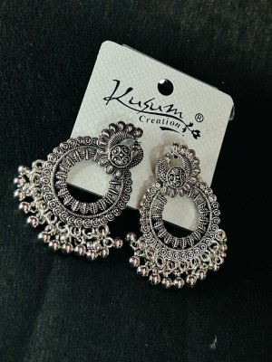 KUSUM Fetching Peacock Chandbali Silver Oxidised Earring Alloy Chandbali Earring