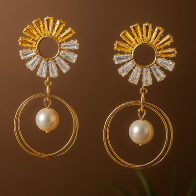 Reshmin Crystal Gold Hoop Earrings Alloy Hoop Earring