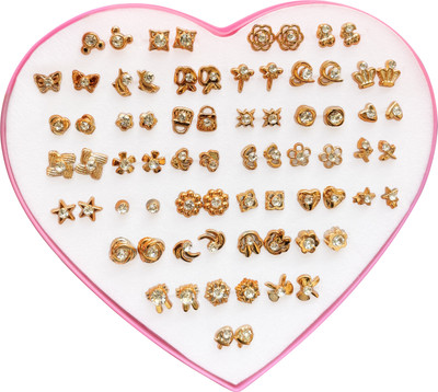 DIVINE Combo/Pack/Set of 36 Pair Mix Design Crystal Plastic Earring Set with Heart Box Plastic Earring Set