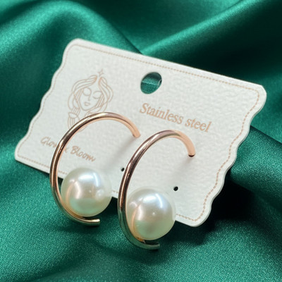 SAMRIDDHI JEWELS Rose Gold Pearl Hoop Earrings For Women And Girls Anti-Tarnish Pearl Alloy Hoop Earring