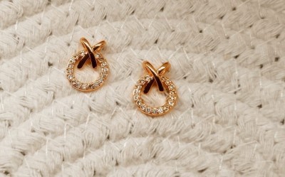 Jihaan Gold plated Apple Design Shape Earring for Women Cubic Zirconia Stud Earring Diamond Alloy Earring Set