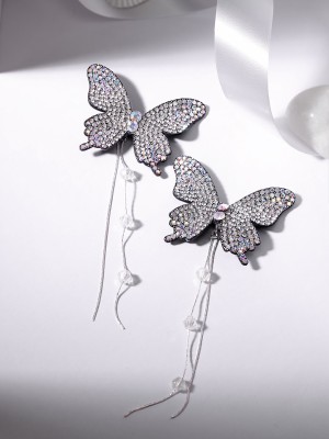 Rubans Voguish Enchanting Butterfly Stud Earrings with Beaded Hangings Alloy Stud Earring