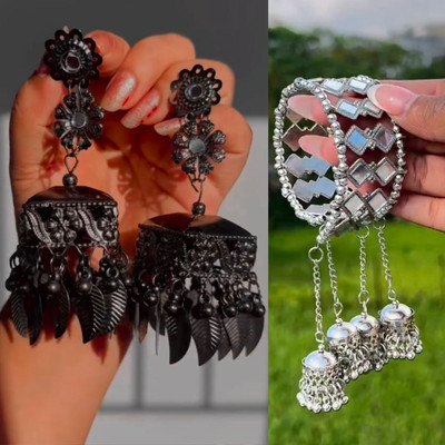 ISLANA combo of 2 Oxidised jhumki Earrings and opanebal bracelet for women and girls Alloy Jhumki Earring