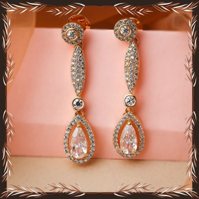 Peprika American Diamond Designer Studed Rose Gold Plated Earrings Cubic Zirconia Alloy Drops & Danglers