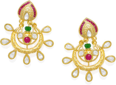 House of Pataudi Gold-Plated Ruby Classic Drop Earrings Brass Drops & Danglers