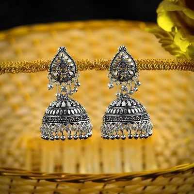 Golden Diva Silver Oxidised Well Finished Earring Set for Women & Girls Beads Alloy Jhumki Earring