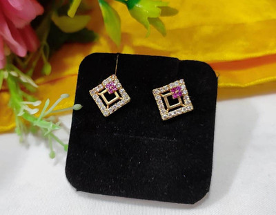 DIMIKI 1 Gram Gold Plated AD Earrings for Women Cubic Zirconia Brass Stud Earring