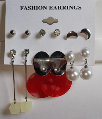 Rishab Traders red Hoop Earring Metal Earring Set