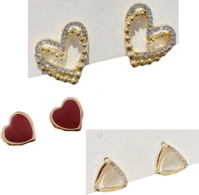 Kotak Pearl Earrings For Women & Girls- Elegant Geometric Fashion Jewelry-(Pack of 3), Alloy Earring Set