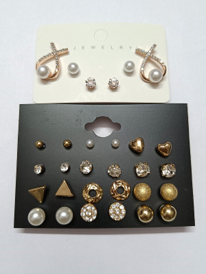 alysa Cross Pearl Stud Earring with 2 Pcs/Set Earrings & Combo of 12 Pairs Earrings Pearl, Cubic Zirconia Alloy Stud Earring