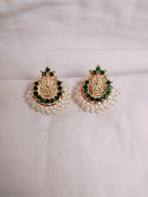 kurdekars divuu green stones and pearl fitted laxmi earring Copper Stud Earring