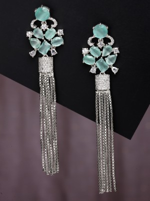 ZENEME Rhodium-Plated Contemporary American Diamond Studded Drop Earrings Copper Earring Set