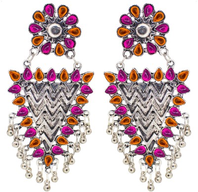 ABHINN Silver Oxidised Geometrical Design Multi Colour Dangler Earrings For Women Alloy Drops & Danglers