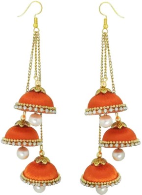 Sanj hread High Quality Three Layer Hook Drop Jhumki Earrings For Women Hook Dangle Silk Dori Jhumka Earrings For Girls Beads Silk Dori Jhumki Earring, Hoop Earring, Earring Set for Women Beads Silk Dori Jhumki Earring