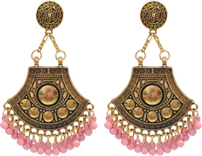 house of common Gold Plated Oxidised Afghani Vintage Stylish Fancy Party Wear Earrings Beads Metal Chandbali Earring