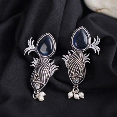 Pujvi Ox Blue Stone Fish Design Earring Alloy Earring Set