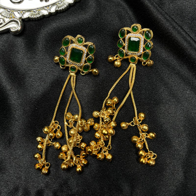 Banarashe Kashmiri Green Stone Alloy Jhumki Earring