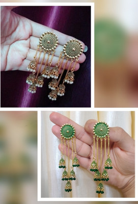 JEWERICHE IMITATION Chain-Golden & Green, Stylish Chain Drop Earrings Pack of 2 Colors Alloy Drops & Danglers