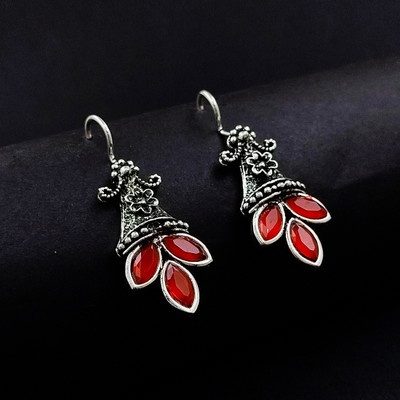 Gift Nest Traditional Floral silver plated Red Drop & dangler earring set for womens Pearl Alloy Drops & Danglers