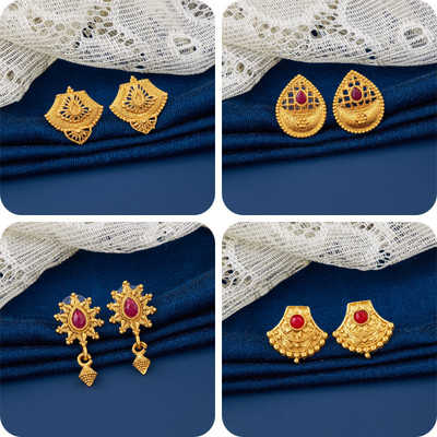 LaChoiceIt Pack of 4 Pair Traditional Gold Pleted Earring Collection Brass Earring Set