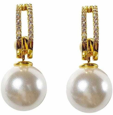 DZOIR Stylish Metal Earrings For Women And Stud Earrings For Girls Pearl Alloy, Mother of Pearl Stud Earring