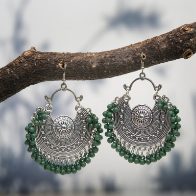 Jamleen Gallery Jamleen Gallery Beautiful Dark Green Oxidized Jhumki Earring for Girl & Women Alloy Jhumki Earring