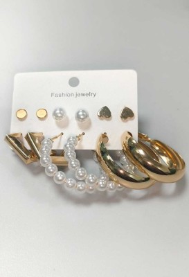 RITVIJAY ENTERPRISES Combo Of 6 Pair Stunning Gold Plated Pearl Studs Earrings For Girls And Women. Pearl Alloy Earring Set, Stud Earring, Hoop Earring, Drops & Danglers