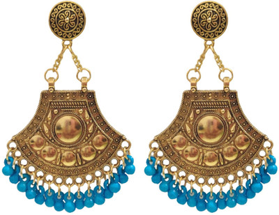 house of common Gold Plated Oxidised Afghani Vintage Stylish Fancy Party Wear Earrings Beads German Silver, Plastic, Brass, Zinc, Alloy Chandbali Earring