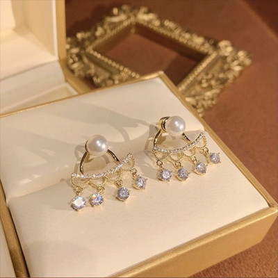 DESTINY JEWEL'S Gold Plated New Korean Design Water Drop Décor Drop Earrings For Women & Girls Pearl Alloy Stud Earring