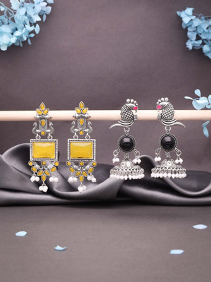Alasca Drop Earrings for Women & Girls Pearl Design with Brass Metal Diamond Brass Drops & Danglers