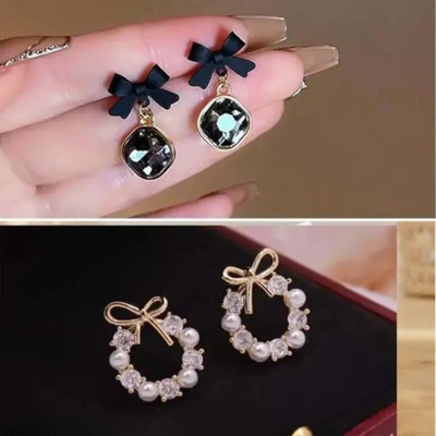 eloria Combo of 2 Latest Design Korean Stud earrings Cubic Zirconia Alloy Stud Earring Diamond Alloy Stud Earring, Earring Set, Plug Earring, Jhumki Earring