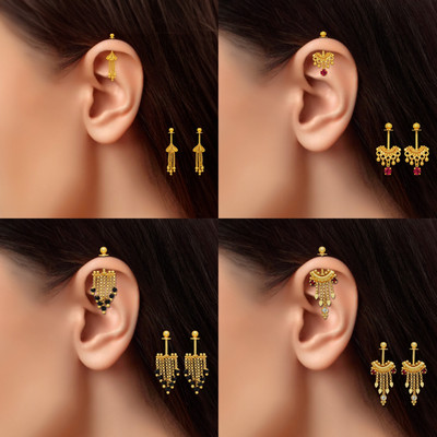LUV FASHION Traditional Look Maharashtrian Micron Gold Plated Bugadi Earrings Pack Of 4 Brass Ear Thread