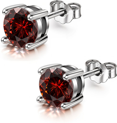 HighSpark 92.5 Silver Sparkling Ruby July Birthstone Solitaire Earrings Ruby Sterling Silver Stud Earring