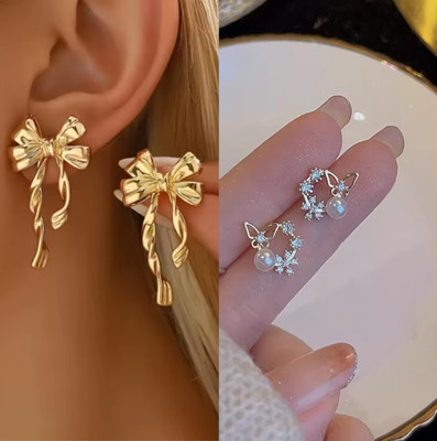 Saugaat Craft Western Style Trending Combo Pack of 2 Korean Studs Earrings For Women And Girls Cubic Zirconia, Crystal, Pearl Alloy Drops & Danglers, Rhinestone Studs, Stud Earring, Earring Set Saugaat Craft Western Style Trending Combo Pack of 2 Korean Studs Earrings For Women And Girls Cubic Zirconia, Crystal, Pearl Alloy Drops & Danglers, Rhinestone Studs, Stud Earring, Earring Set