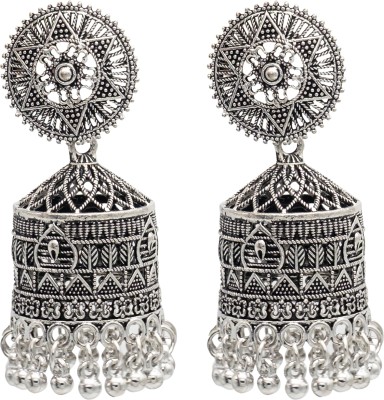 Shining Jewel Shining Jewel Traditional Indian Antique Silver CZ Earrings Brass Jhumki Earring