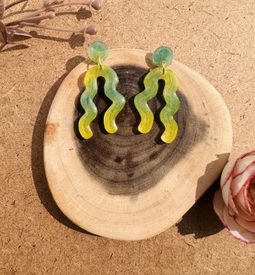 ReverseWheel ReverseWheel Handmade Green & Yellow Boho Resin Earrings Resin Drops & Danglers