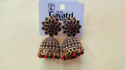 Samrudhi Traditonal Ethnic Studded Gold Platted Big Oxxidize For Girl and Women Pearl Alloy Jhumki Earring