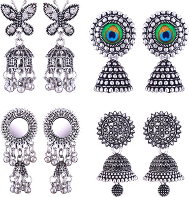 Miami earrings for women jhumka Silver Oxidised traditional peacock butterfly combo Beads, Pearl, Cubic Zirconia, Diamond Brass, Enamel, Copper, Zinc, Stone, Silver Drops & Danglers, Chandbali Earring, Earring Set, Jhumki Earring