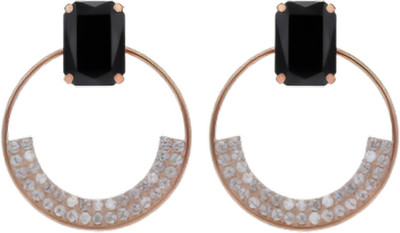 Clyora Rose Gold Plated Black Stone Zircon Stud Drop Hoop Earrings for Women Alloy Hoop Earring