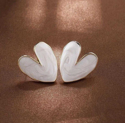 shrijaenterprises White Enamel heart stud Enamel Stud Earring