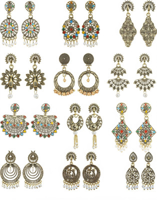 Kreyam's earrings for women jhumki Gold 12 Set Pearl Metal Chandbali Earring, Drops & Danglers