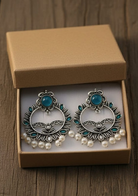 Defashions Beautiful Blue Beads Metal Drops & Danglers