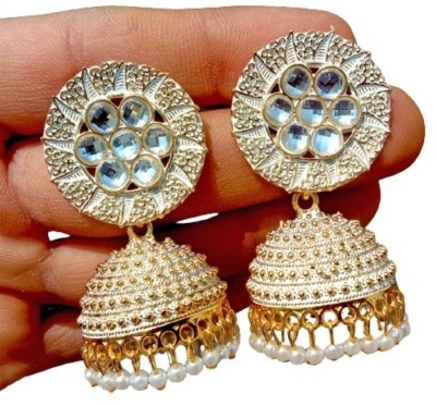 Anish white color jhumka earrings for women fancy stone jhumka for wedding big jhumki Pearl Alloy Jhumki Earring